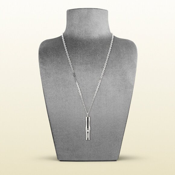 GUCCI NECKLACE STERLING SILVER BAMBOO COLLECTION SIGNATURE PENDANT - Picture 1 of 6